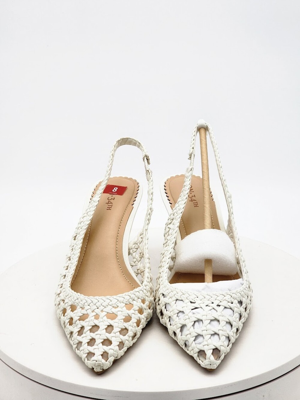 On 34th Monikaar White Linen Woven Slingback Pumps Women’s Size 8M Heels - Picture 9 of 13